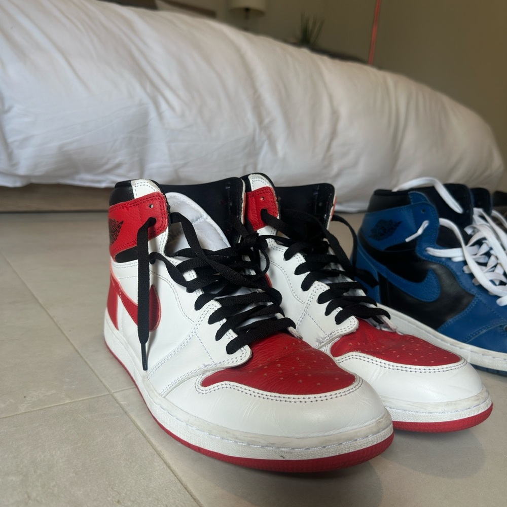 Red and White High-Top Sneakers